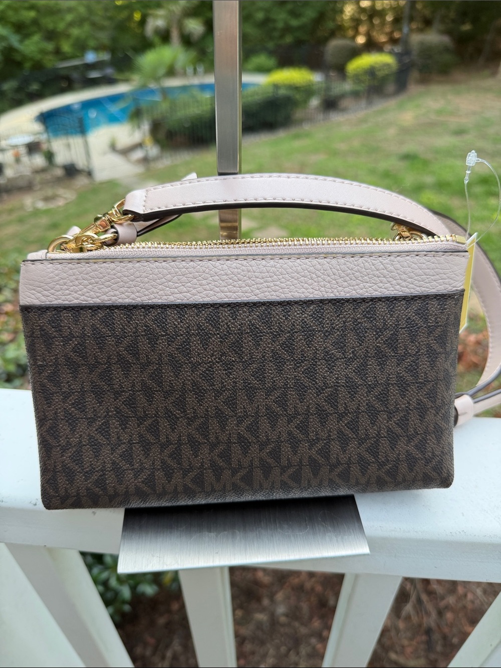 Michael Kors Brown Logo Crossbody with Light Taupe Strap NWT - Picture 6 of 17